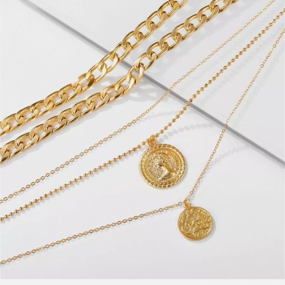 Multi-layer Thick Chain Portrait Coin Necklace - Picture 11 of 12